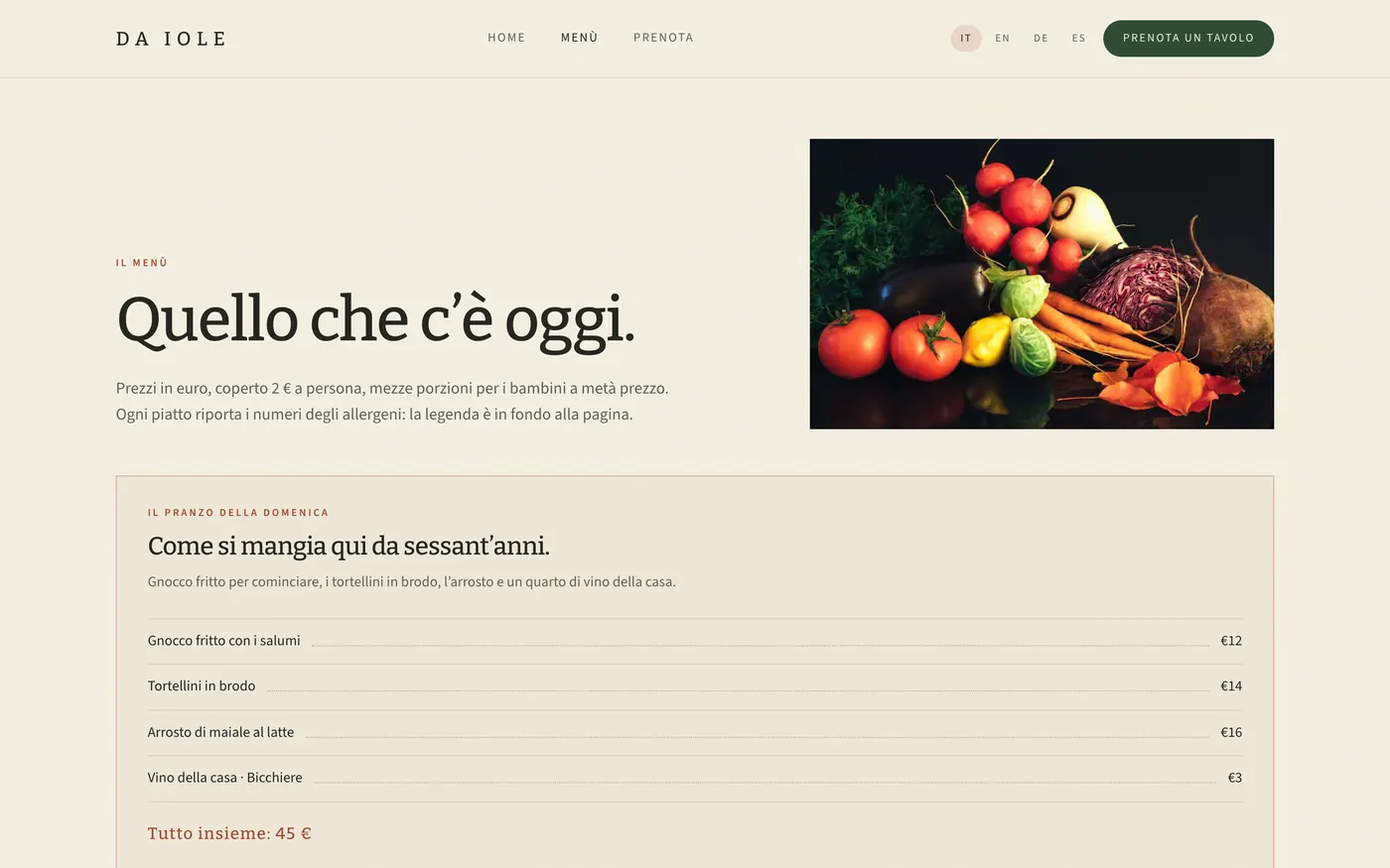 Trattoria da Iole: schermata Menu