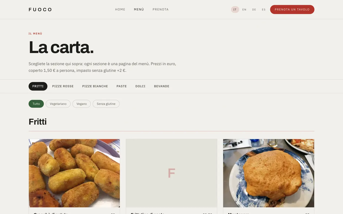 Fuoco: schermata Menu